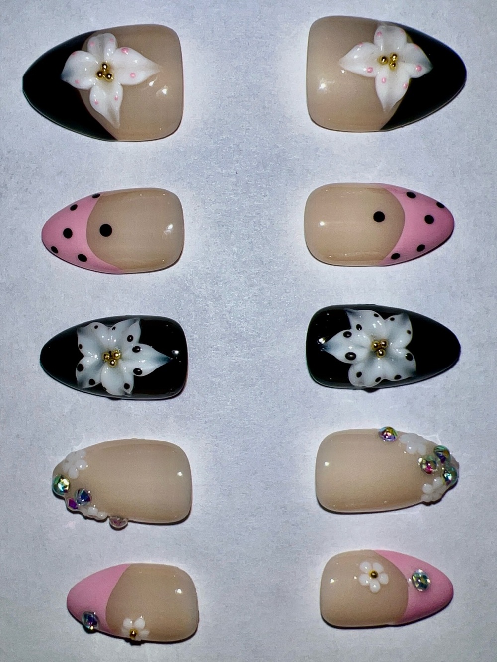 Look Beautiful luxury Floral Accent Pink & Black Press On Nails reusable